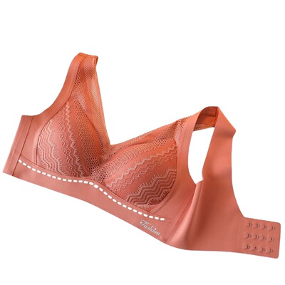 泰国乳胶无钢圈内衣女无痕舒适可拆卸胸垫W型聚拢提拉收副乳蕾丝