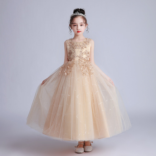Cham pink blue Princess dress for kids girls ballet tutu skirt  birthday party dress model show singer chorus host stage outfits for kids piano performing long dresses for baby
