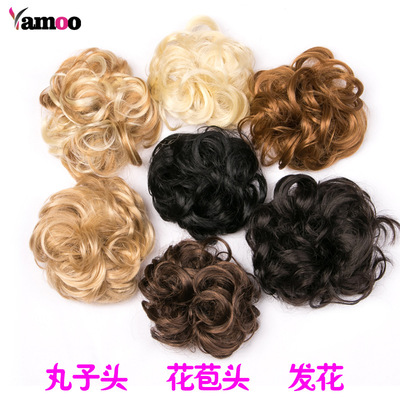 丸子头发圈花苞头盘发器蓬松假发包头绳化纤高温丝 速卖通 亚马逊|ru