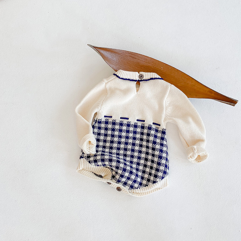 Instagram Primavera e Autunno Abbigliamento Bambina Neonata Tuta in Maglia a Quadri Borsa Farewell Sweetheart Triangolo_voghion.com