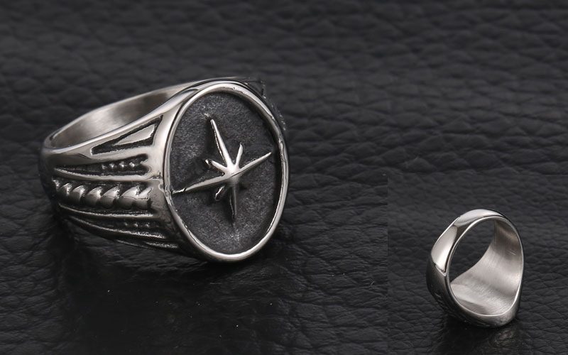 20g Weight Vintage Style Star Titanium Steel Polishing Men's Rings Punk Rings