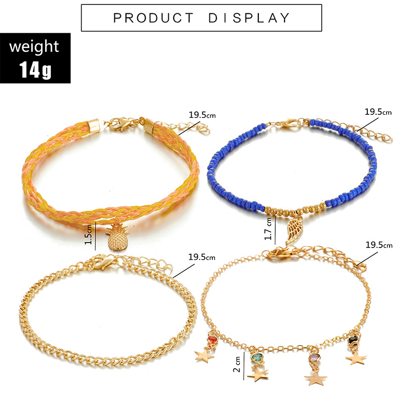 New Jewelry Popular Wisp Empty Leaf Anklet Braided Wire Rope Star Pineapple Anklet 4-piece Set Wholesale Nihaojewelry display picture 1