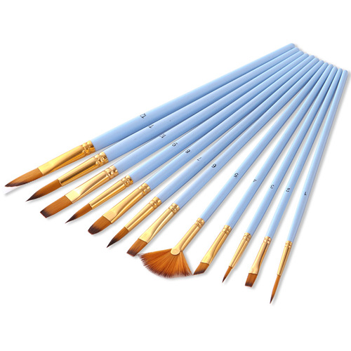 12-piece combination nylon brush set, matte blue rod brush, acrylic oil brush student art supplies