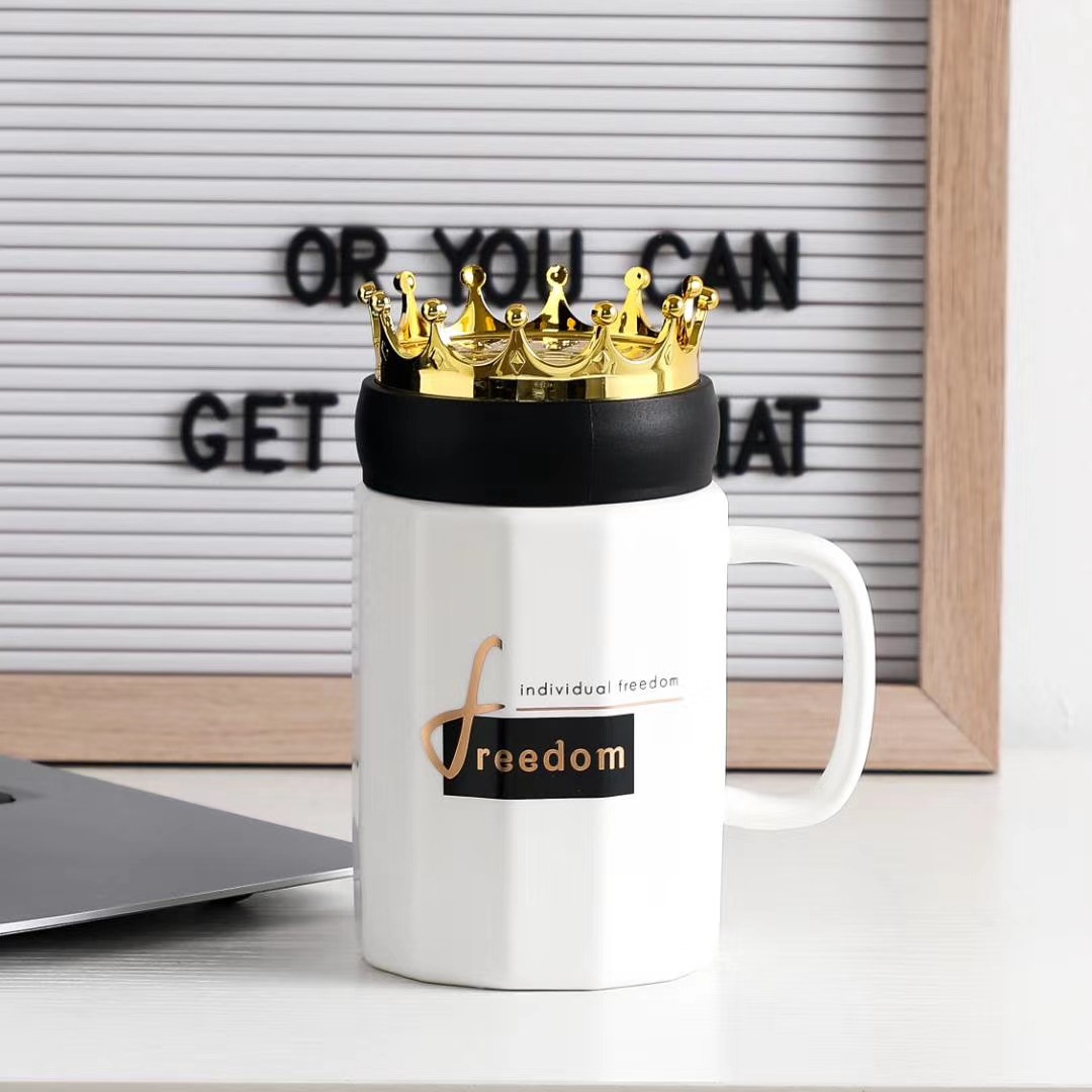 Estilo nórdico Oficina a prueba de fugas taza de agua corona cubierta regalo personalizado taza de café taza de desayuno simple