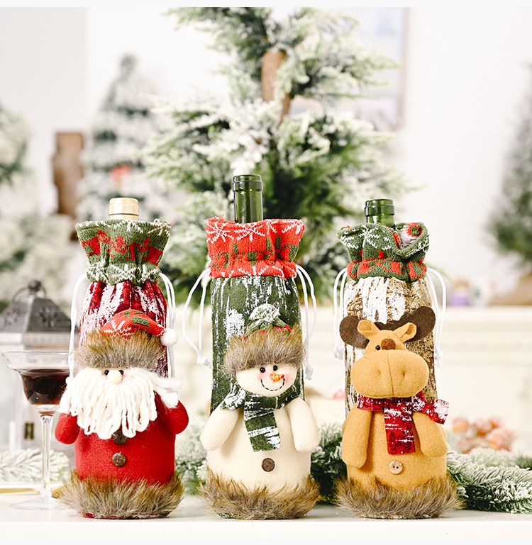 Christmas Decoration Knitted Imitation Bark Wine Bottle Cover Deccoration display picture 6