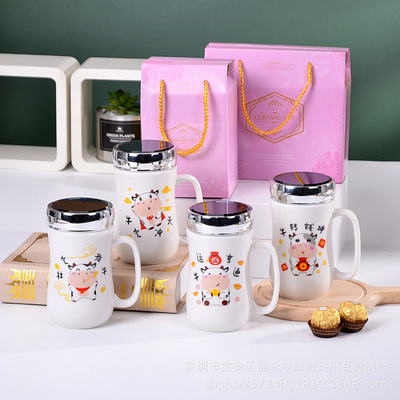 originality Cartoon ceramics Gift box Surface Cup With cover heat preservation Water cup Daily lovers Mug customized logo