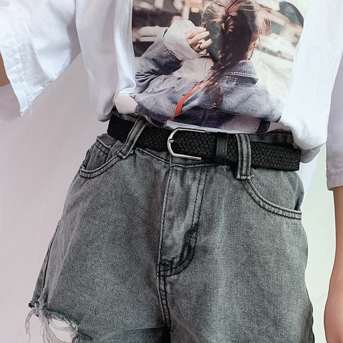 Belt for women with skirt military training braided decorative fine canvas simple belt for men Korean style simple matching trendy student