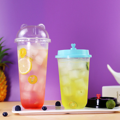 90口径可爱胖胖杯U型奶茶杯700ML一次性奶茶塑料杯打包杯定制LOGO|ru