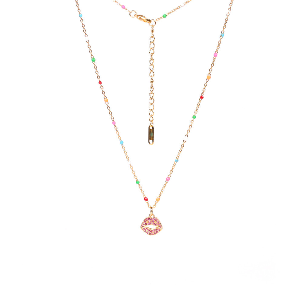new red lip flame sexy red lip necklace diamond pendant short clavicle necklace wholesale