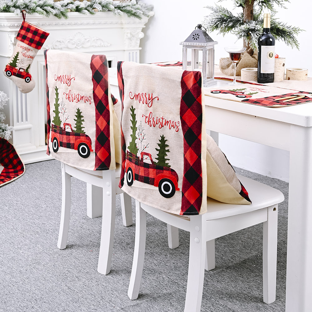 Décorations de Noël Plaid Voiture Arbre de Noël Housse de chaise Housse de tabouret Housse de chaise décorative créative pour la maison_voghion.com