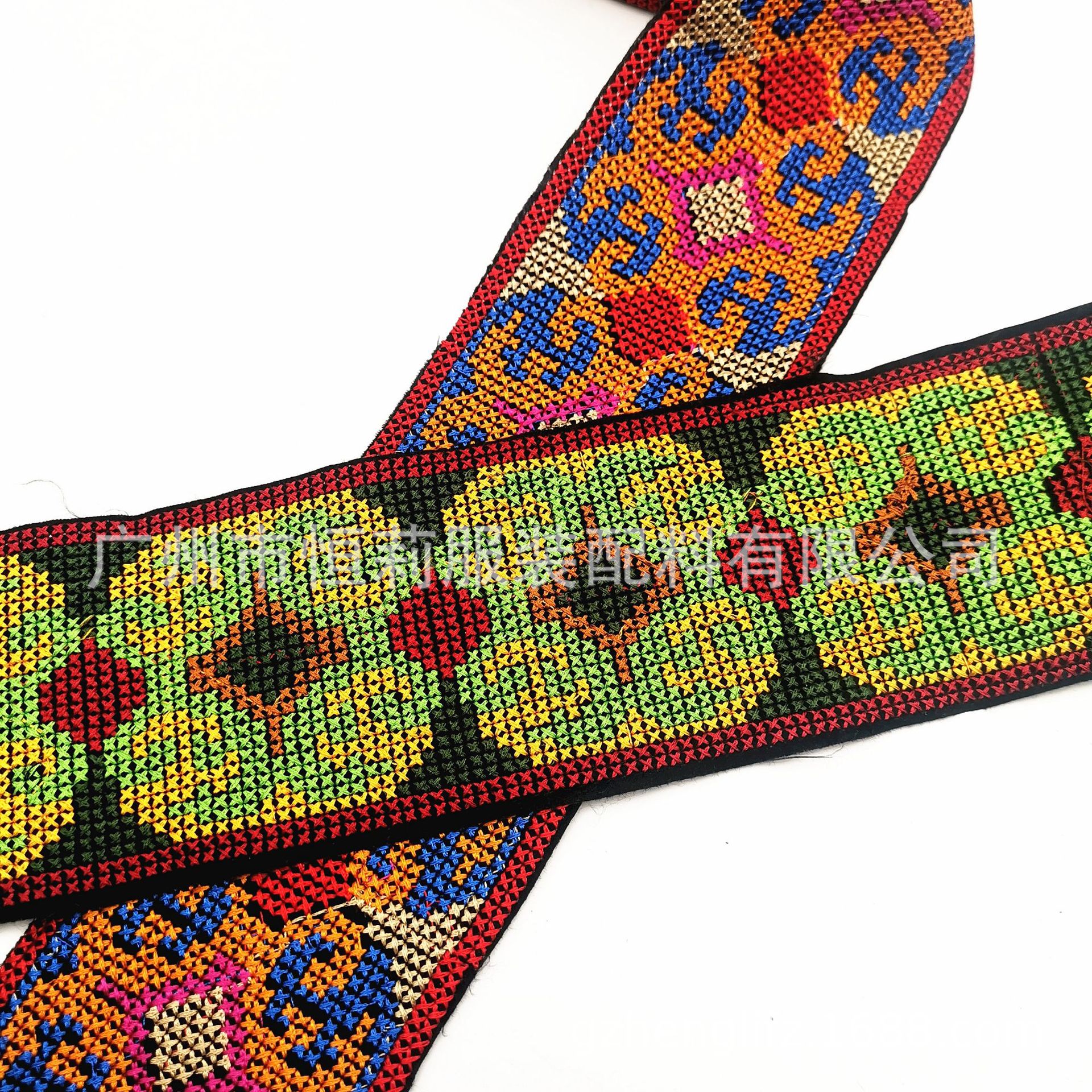 跨境货源 民族风复古几何十字绣花边 箱包鞋材服装辅料刺绣织带