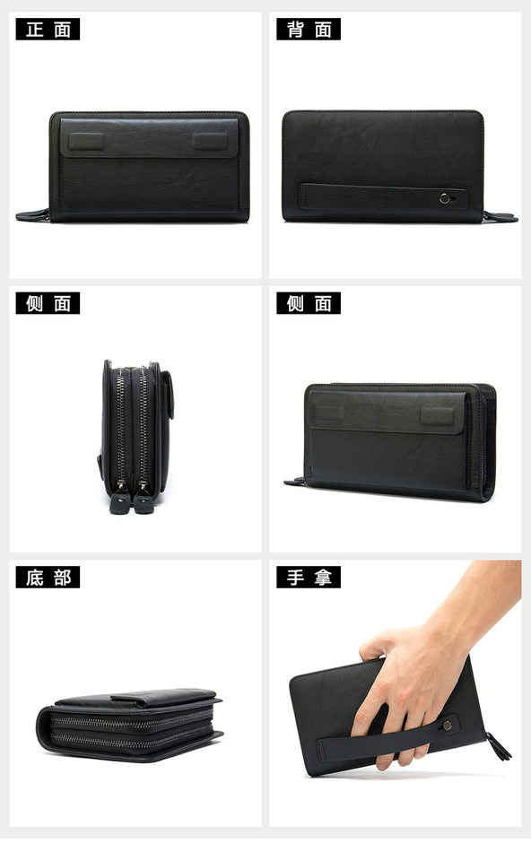 Ví nam da bò thật dáng dài kiểu clutch có khóa kéo hai lớp và ngăn đựng tiền xu — Cà phê/khóa kéo đơn, Màu Đen/khóa kéo đơn, 9013 màu đen, Cà phê 9013 chi tiết 20