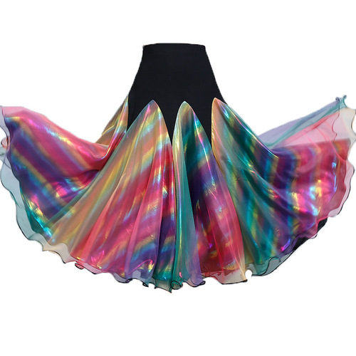 Rainbow colored modern Ballroom Dancing Skirts for women waltz tango flamenco ballroom dance swing skirts for female 