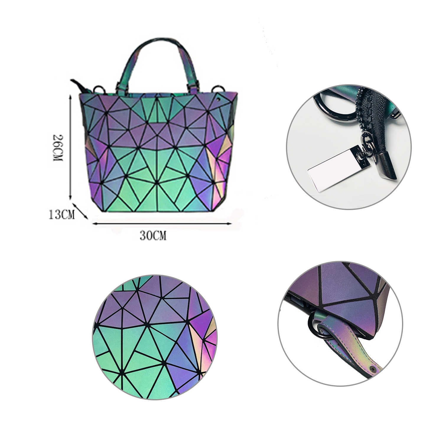 Trīsdaļīgs ģeometriskas sieviešu rokassomiņas komplekts 2024. gada jaunā vasaras mirdzuma daudzpusīgā soma uz viena pleca_voghion.com