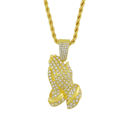Euro-American minimalist influencer-style vintage hip-hop diamond-studded alloy necklace for trendy men, featuring a hiphop-inspired Buddha hand pendant.