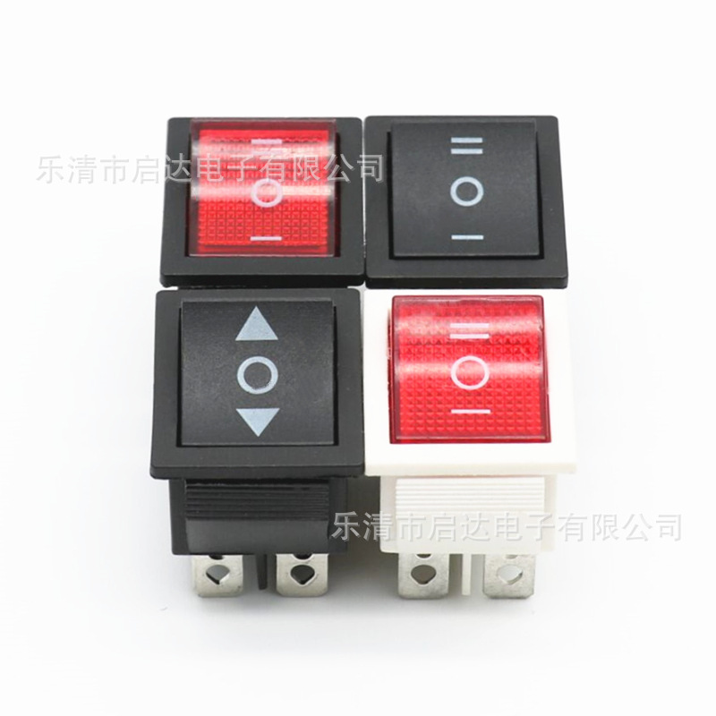 船型开关KCD4 20A船型翘板开关带灯25*31六脚三档 船形开关带灯