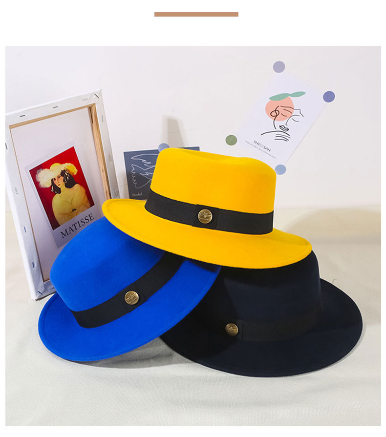 Unisex Elegant Solid Color Flat Eaves Fedora Hat display picture 2