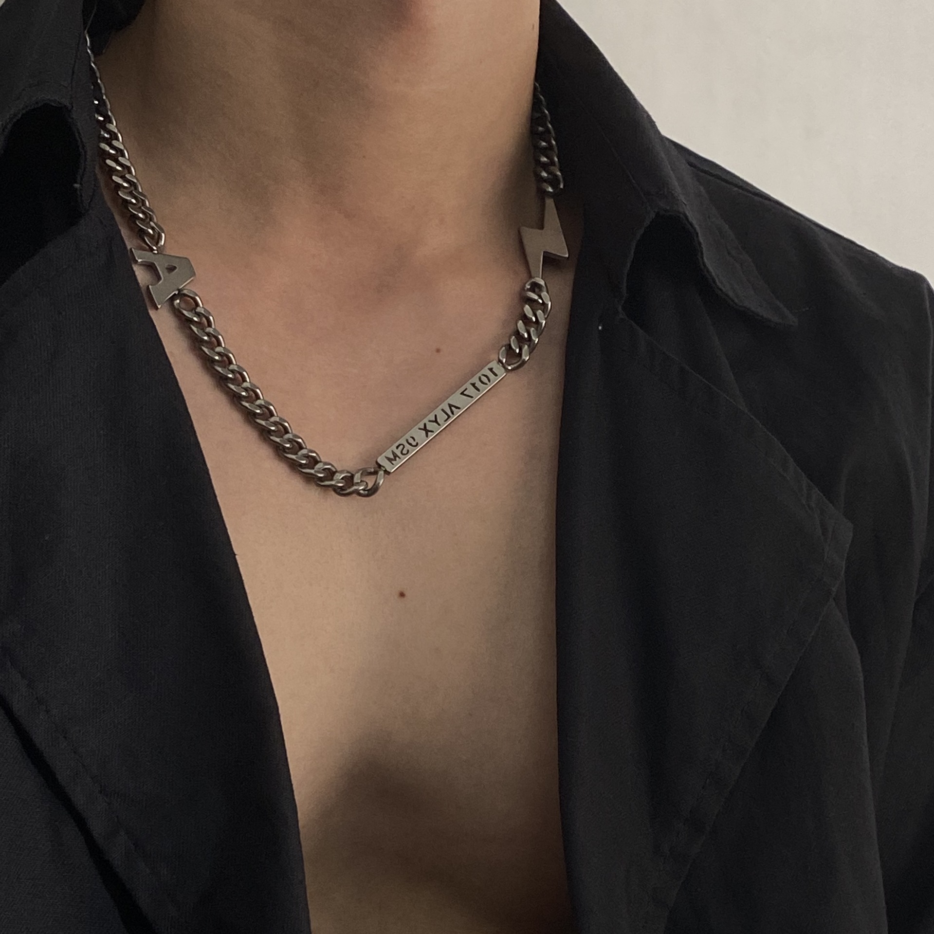 Retro Letter Lightning Titanium Steel Plating Menu0027S Choker 1 Piece