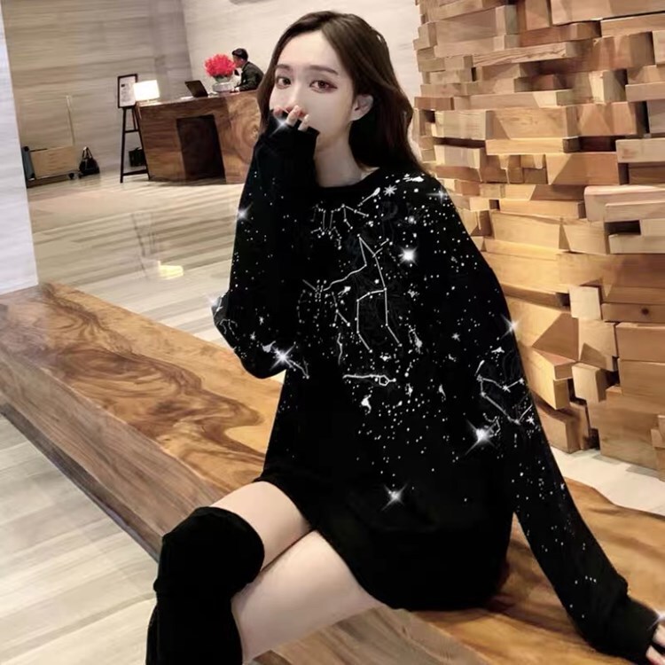 Hong Kong Trendy Brand 2024 Spring and Autumn Stars Sweatshirt Women's Printed Diamond Flash Diamond Men's and Women's Couples Street Fashionable Sweatshirt