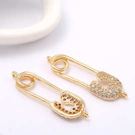 厂家直销铜镀14k金镶嵌锆石不规则椭圆耳环连接件diy饰品配件批发