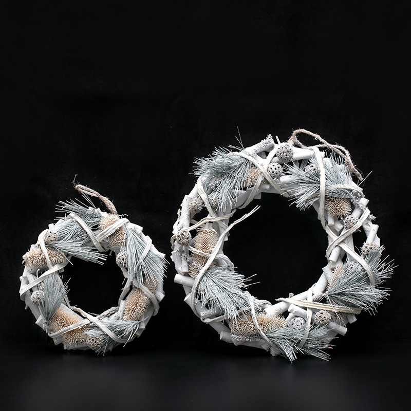 Navidad de madera guirnaldas de vinas anillo de decoración de Navidad colgante de vinas blancas colgantes de puertas colgantes de pared de cafetería del centro comercial