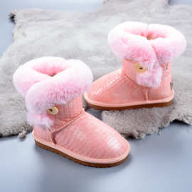冬季新品保暖儿童雪地靴亲子鞋兔毛口加厚棉靴子防滑底跨境XDXUGG