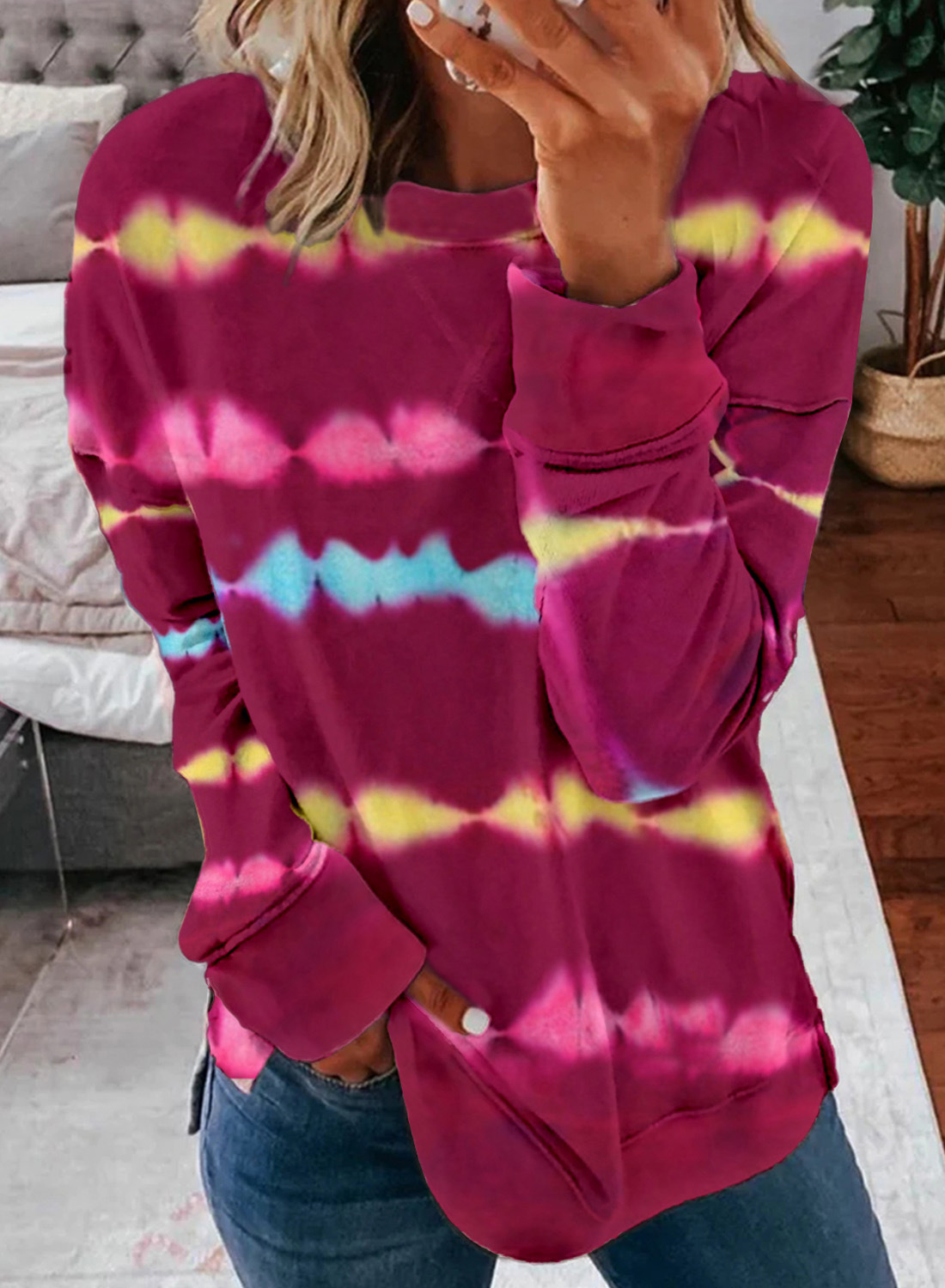 tie-dye sweater women s autumn new style loose long-sleeved pullover round neck ladies sweater  NSSI2942