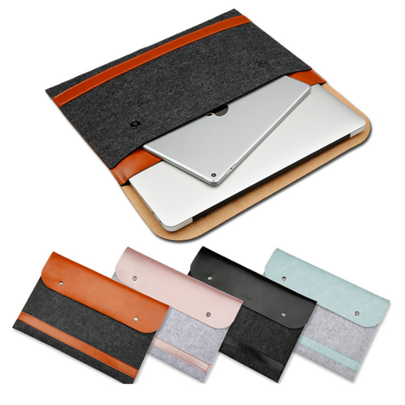 Korean-style color matching leather felt computer bag double-layer pocket tablet computer protective case file package