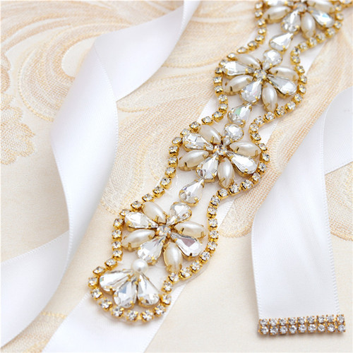 806 European & American Rhinestone Appliqué Belt, Luxurious Wedding Gown Bridal Waistband with Hand-Sewn Crystal Diamond Accents, Rhinestone-Embellished Waist Belt