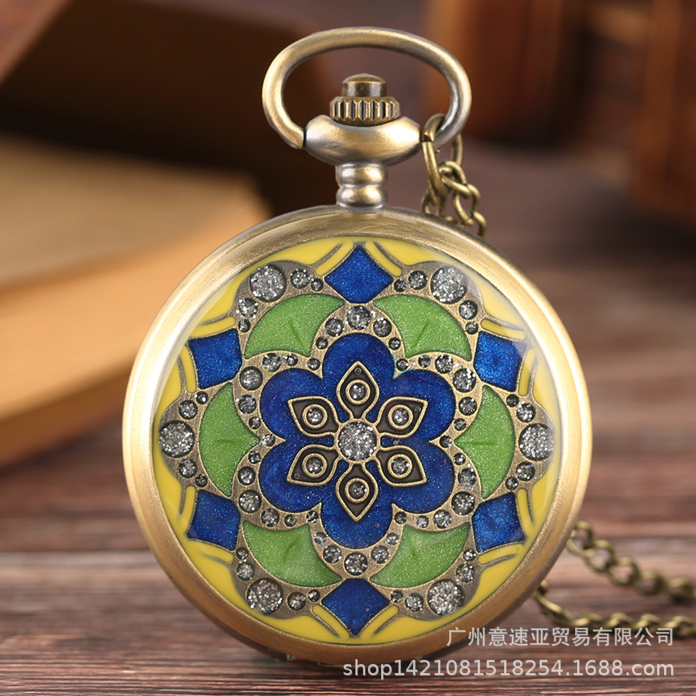 经典复古滴胶花怀表潮流复古装饰挂件项链表厂家直销大号石英怀表-阿里巴巴