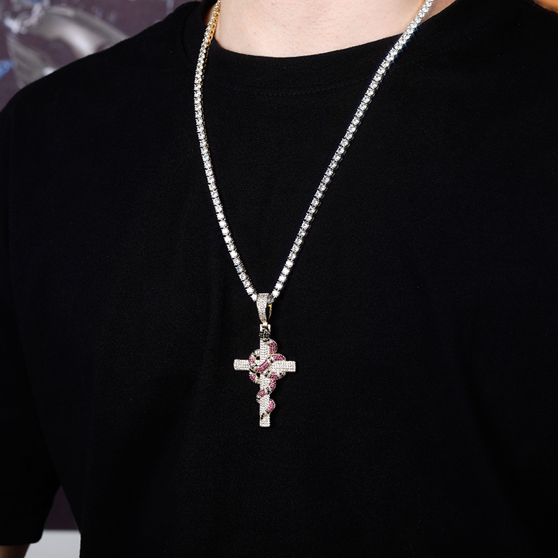 Retro Snake Cross Pendant Necklace