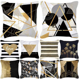 北欧金色几何爱心印花沙发车内装饰方形抱枕靠垫套亚马逊ebay新款