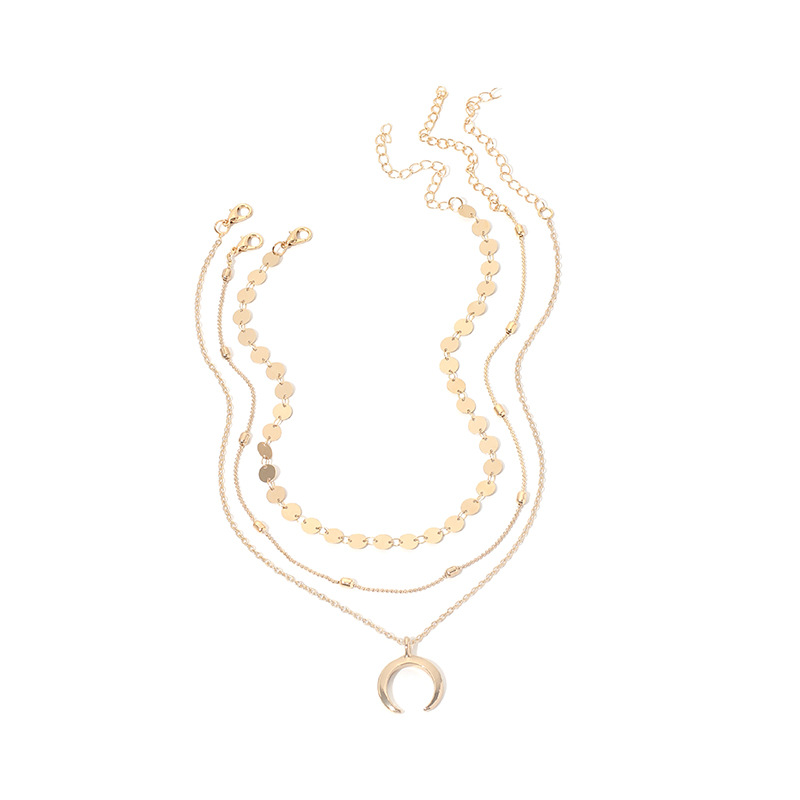 100g Weight Necklace Classification Women'S Gender Gold, Silver Color Hot Selling Crescent Personality Multi-layered Necklace Wholesale 1