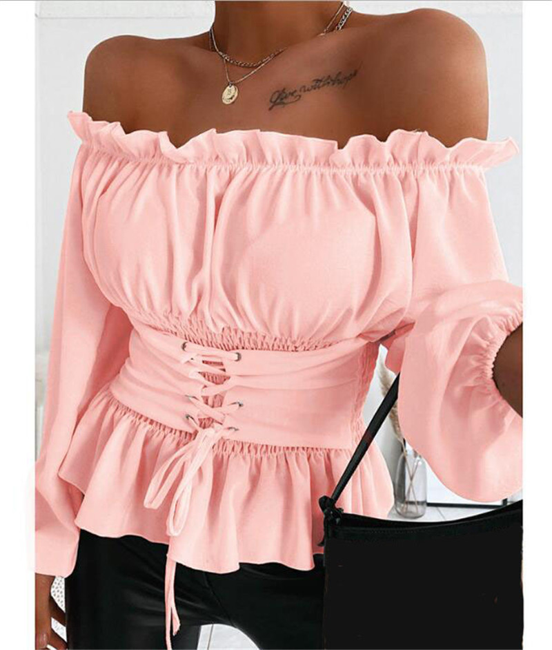 Bishop Sleeve Sleeve Type Polyester Fabric Type Wholesale Women's Fashion Solid Color Long Sleeve Blouses