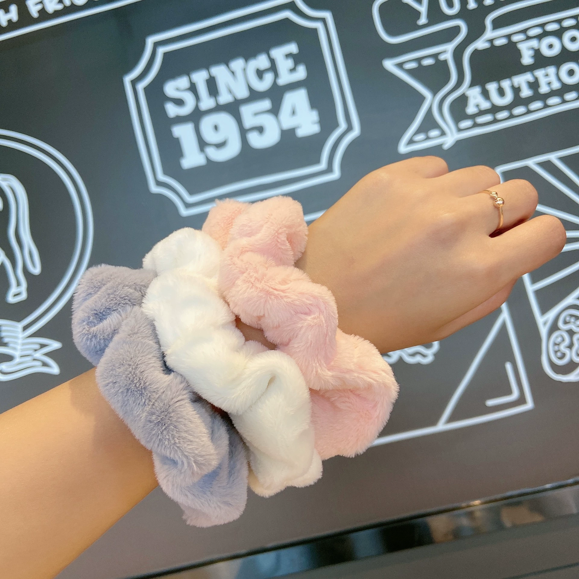 Hair Scrunchie (Brand) Cute Plush Elastic, Soft Fluffy Large-Loop, Multi Colors