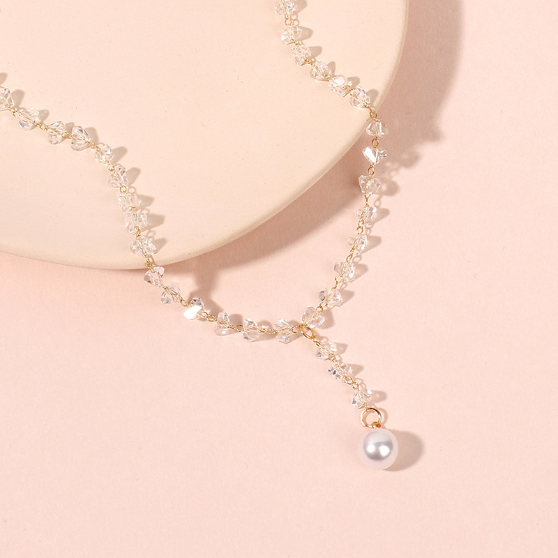 Coren court dames cristal collier clavicule chane cou tour de cou gland perle pendentif en gros nihaojewelrypicture7