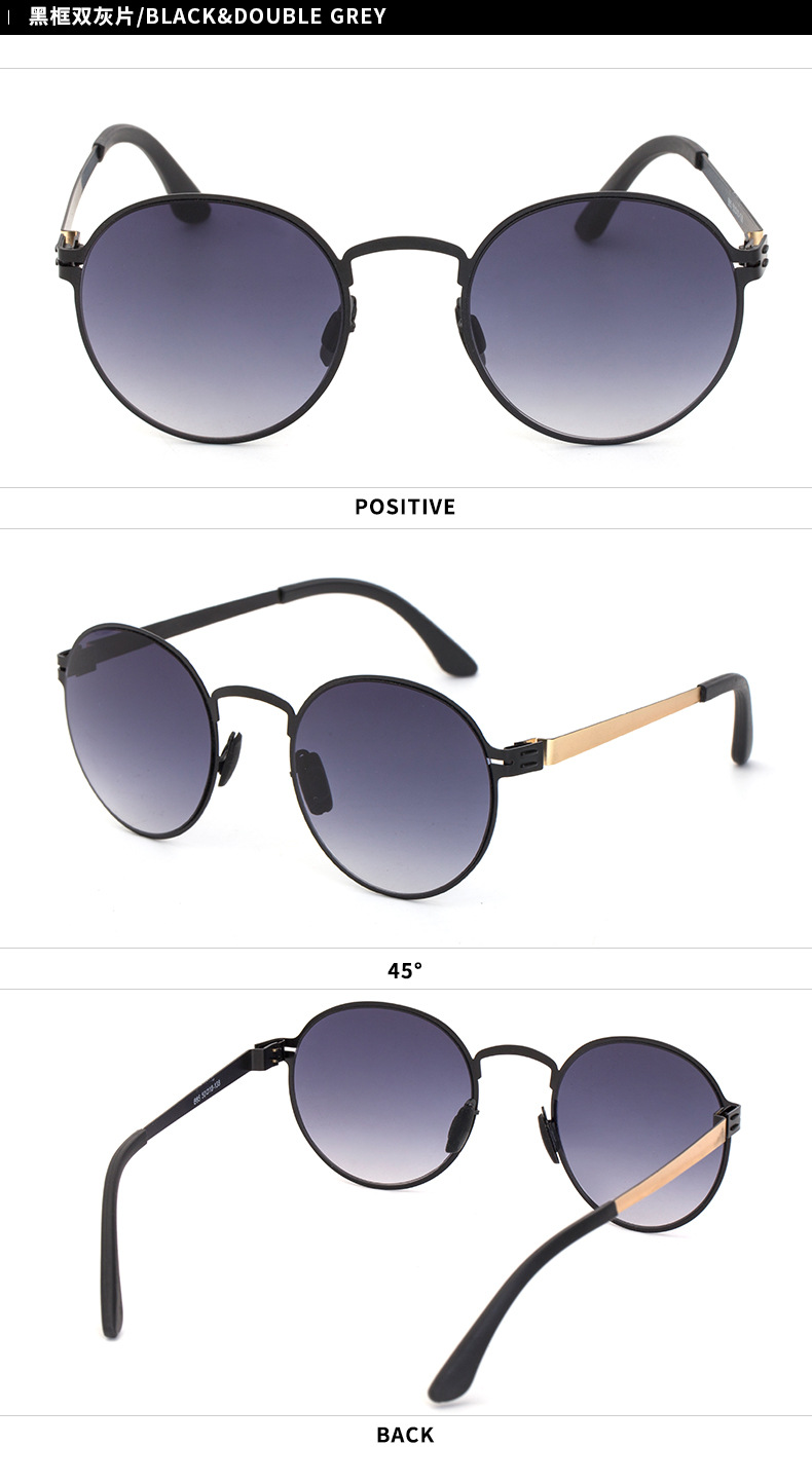 2022 New Fashion Vintage Small Round Frame Screw-free Steel Men's Spring Leg Sunglasses display picture 4