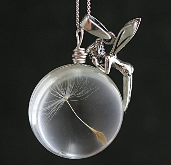 Cross Border Independent Station Fashion Crystal Glass Time Gem Angel Dandelion Seed Wishing Ball Necklace