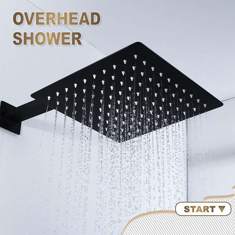 Factory direct sales 304201 stainless steel matte black 6 inch 8 inch 10 inch 12 inch 16 inch square pressurized top spray shower head
