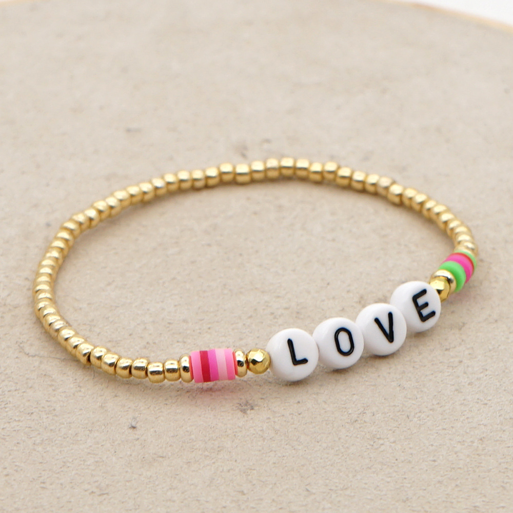 Bohemian Color 4mm Soft Ceramic Beaded Love Letter Bracelet display picture 3