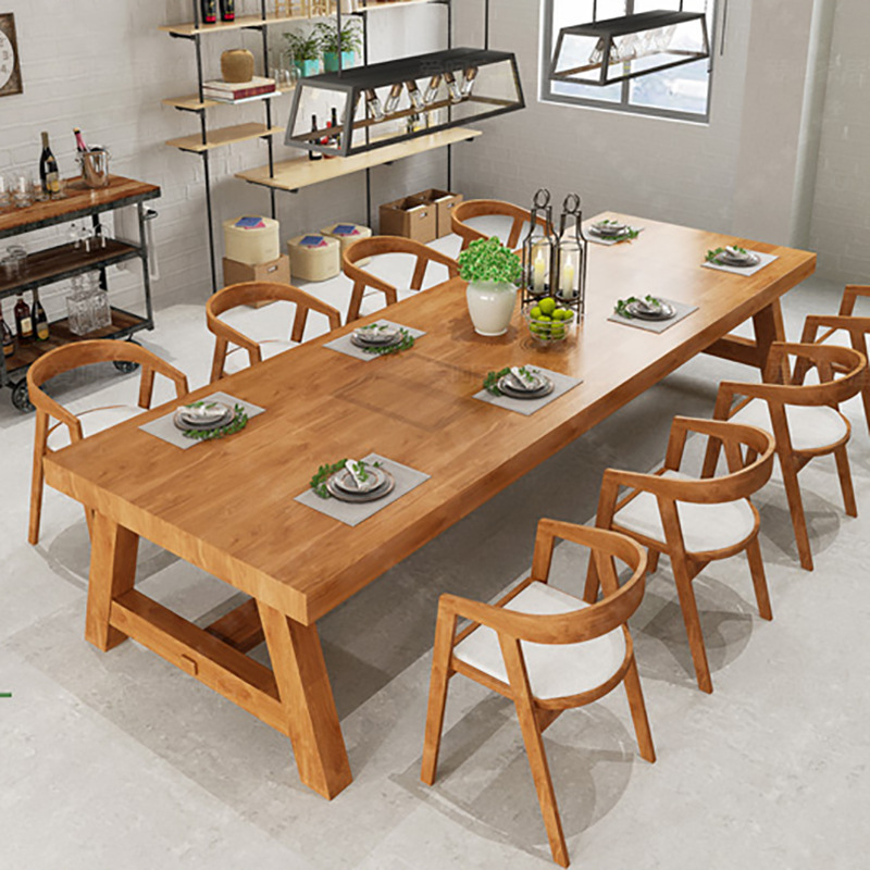 简约现代实木会议桌小户型家用长方形桌子全实木职员办公桌椅组合