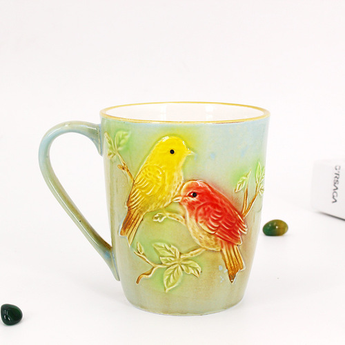 外贸跨境专供小鸟猫头鹰杯子陶瓷摆件办公室创意水杯情侣杯马克杯