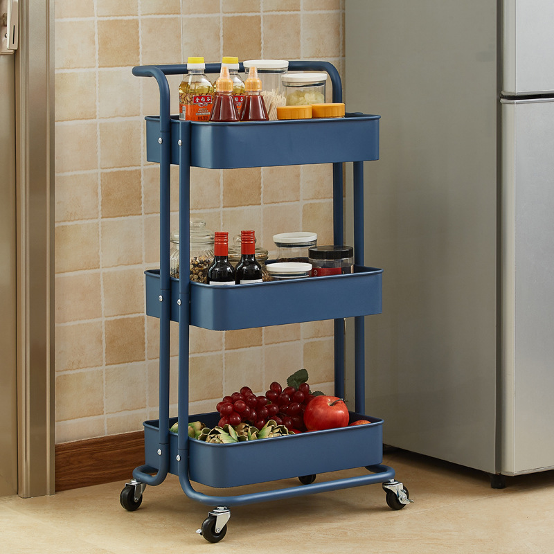 金属置物架落地卧室厨房小推车家用收纳架可移动浴室带轮手推车