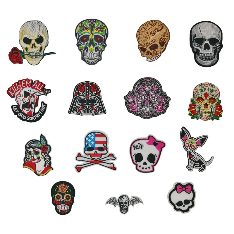 日本刺绣机制作 骷髅头机车羽绒服牛仔衫补丁DIY徽章布贴