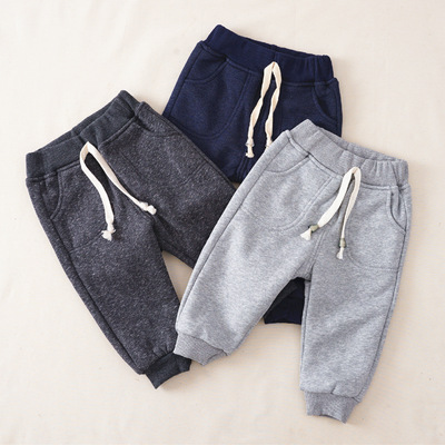 winter Children Thick double-deck Cotton clip Pressure line pocket Files can be opened Denim belt Cold proof keep warm cotton-padded trousers