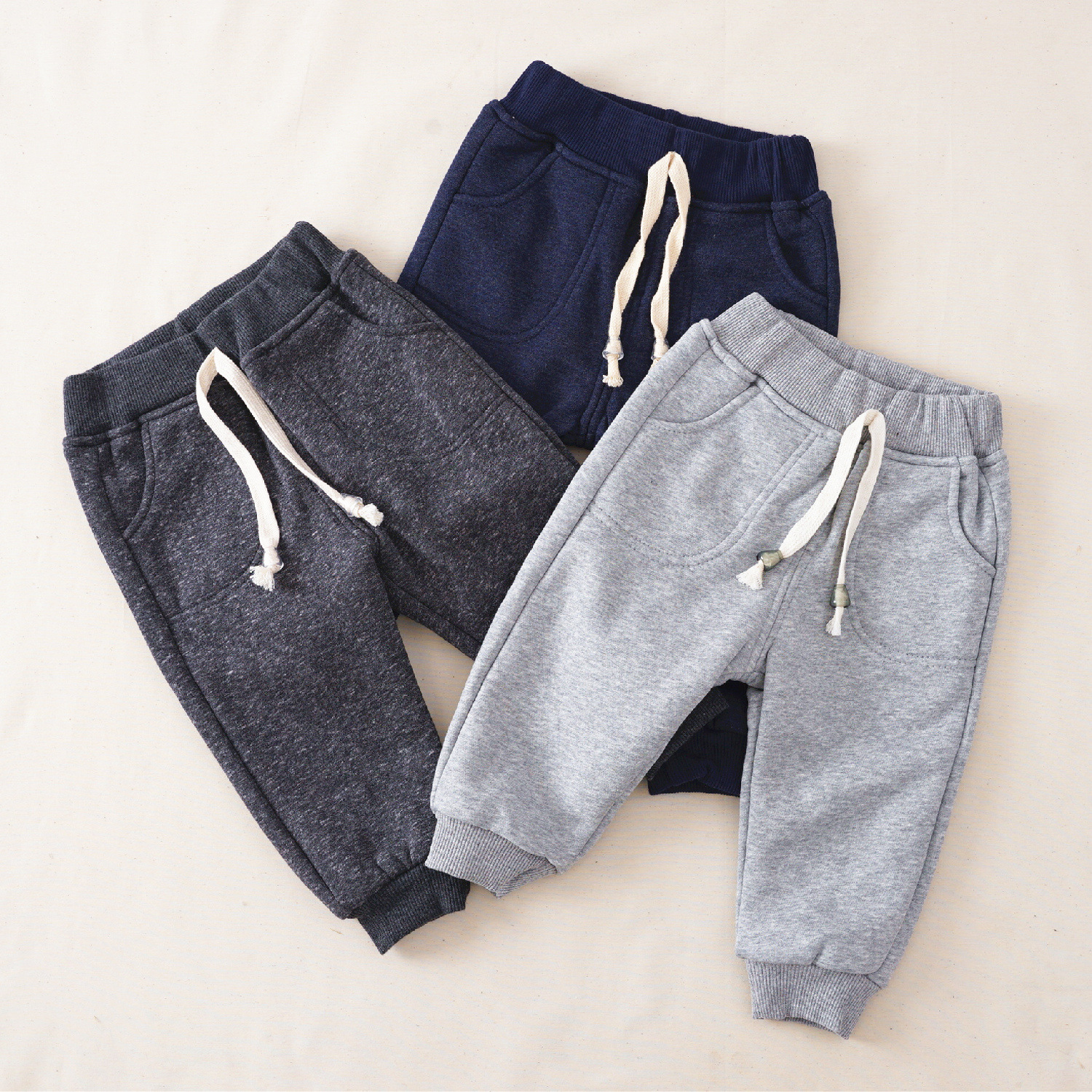 winter Children Thick double-deck Cotton clip Pressure line pocket Files can be opened Denim belt Cold proof keep warm cotton-padded trousers