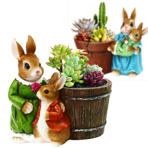 Bingxing Factory Direct Sales European Cartoon Rabbit Resin Succulent Potted Creative Flower Pots Flower Vats Decorative Ornaments
