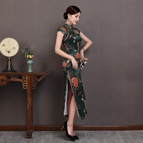 Women Chinese Dresses Silk long cheongsam retro performance dress