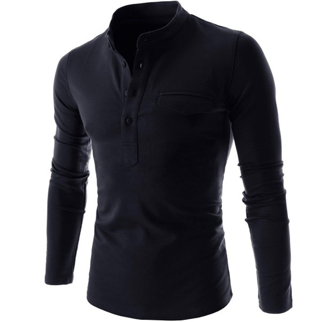 Men's solid color long sleeve stand collar base shirt