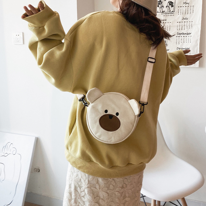 New Fashion Cute Bear Canvas Student Shoulder Bag Mobile Phone Bag Cute Cute Embroidery Cartoon Bag display picture 35